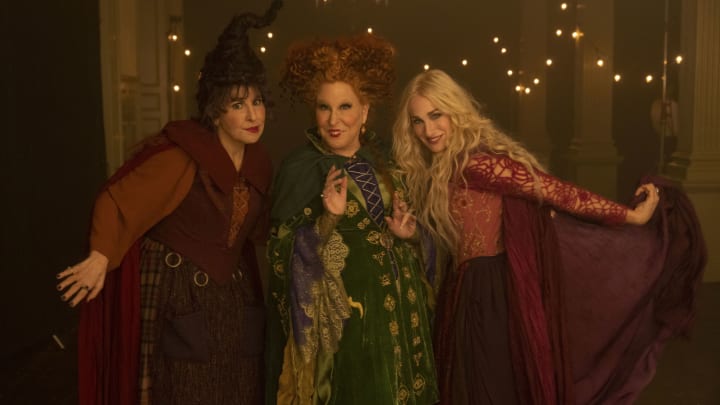 Kathy Najimy as Mary Sanderson, Bette Midler as Winifred Sanderson, and Sarah Jessica Parker as Sarah Sanderson in HOCUS POCUS 2, exclusively on Disney+. Photo by Matt Kennedy. © 2022 Disney Enterprises, Inc. All Rights Reserved.