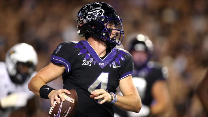 Sep 30, 2023; Fort Worth, Texas, USA; TCU Horned Frogs quarterback Chandler Morris (4) 