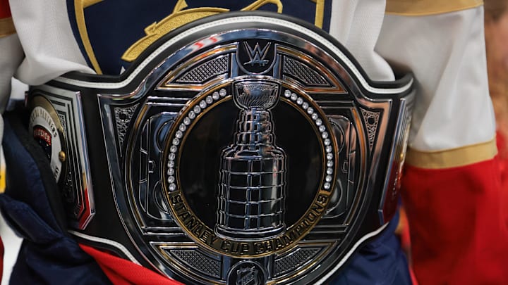 The belt warn by Florida Panthers star Matthew Tkachuk after winning the 2025 Stanley Cup Final against the Edmonton Oilers