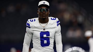 Dallas Cowboys safety Donovan Wilson (6) prior to the game against the Atlanta Falcons at AT&T Stadium.