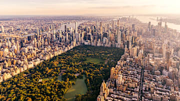 An aerial view of part of Manhattan.