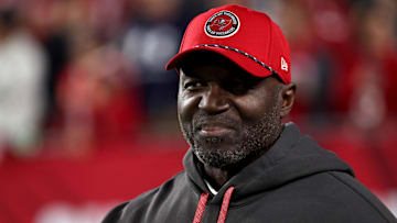 Jan 12, 2025; Tampa, Florida, USA; Tampa Bay Buccaneers head coach Todd Bowles before a NFC wild card playoff against the Washington Commanders at Raymond James Stadium. Mandatory Credit: Kim Klement Neitzel-Imagn Images