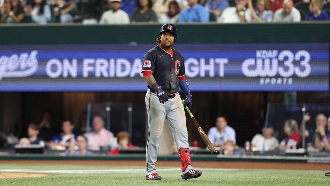 Jun 5, 2026; Arlington, Texas, USA; Cleveland Guardians third baseman José Ramírez (11) walks back to the dugout after his challenge of a strikeout is unsuccessful during the eighth inning against the Texas Rangers at Globe Life Field. Mandatory Credit: Andrew Dieb-Imagn Images Jun 5, 2026; Arlington, Texas, USA; Cleveland Guardians third baseman José Ramírez (11) walks back to the dugout after his challenge of a strikeout is unsuccessful during the eighth inning against the Texas Rangers at Globe Life Field. Mandatory Credit: Andrew Dieb-Imagn Images