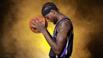 Sep 30, 2024; Sacramento, CA, USA; Sacramento Kings forward Jalen McDaniels (7) during media day at Golden 1 Center. Mandatory Credit: Sergio Estrada-Imagn Images