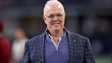 Dallas Cowboys CEO Stephen Jones walks on the field before the game against the Tampa Bay Buccaneers at AT&T Stadium.