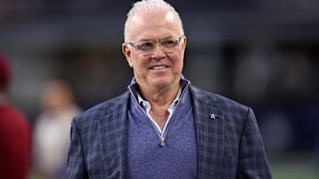Dallas Cowboys CEO Stephen Jones walks on the field before the game against the Tampa Bay Buccaneers at AT&T Stadium. 