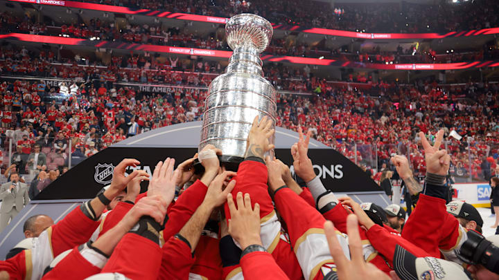 Florida Panthers hoist the Stanley Cup after winning game six of the 2025 Stanley Cup Final against the Edmonton Oilers Florida Panthers hoist the Stanley Cup after winning game six of the 2025 Stanley Cup Final against the Edmonton Oilers