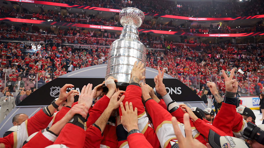 Florida Panthers hoist the Stanley Cup after winning game six of the 2025 Stanley Cup Final against the Edmonton Oilers | Sam Navarro-Imagn Images