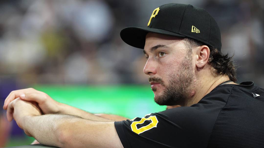 Jun 10, 2026; Pittsburgh, Pennsylvania, USA;  Pittsburgh Pirates pitcher Paul Skenes (30) watches game action from the dugout against the Los Angeles Dodgers during the eighth inning at PNC Park. Mandatory Credit: Charles LeClaire-Imagn Images