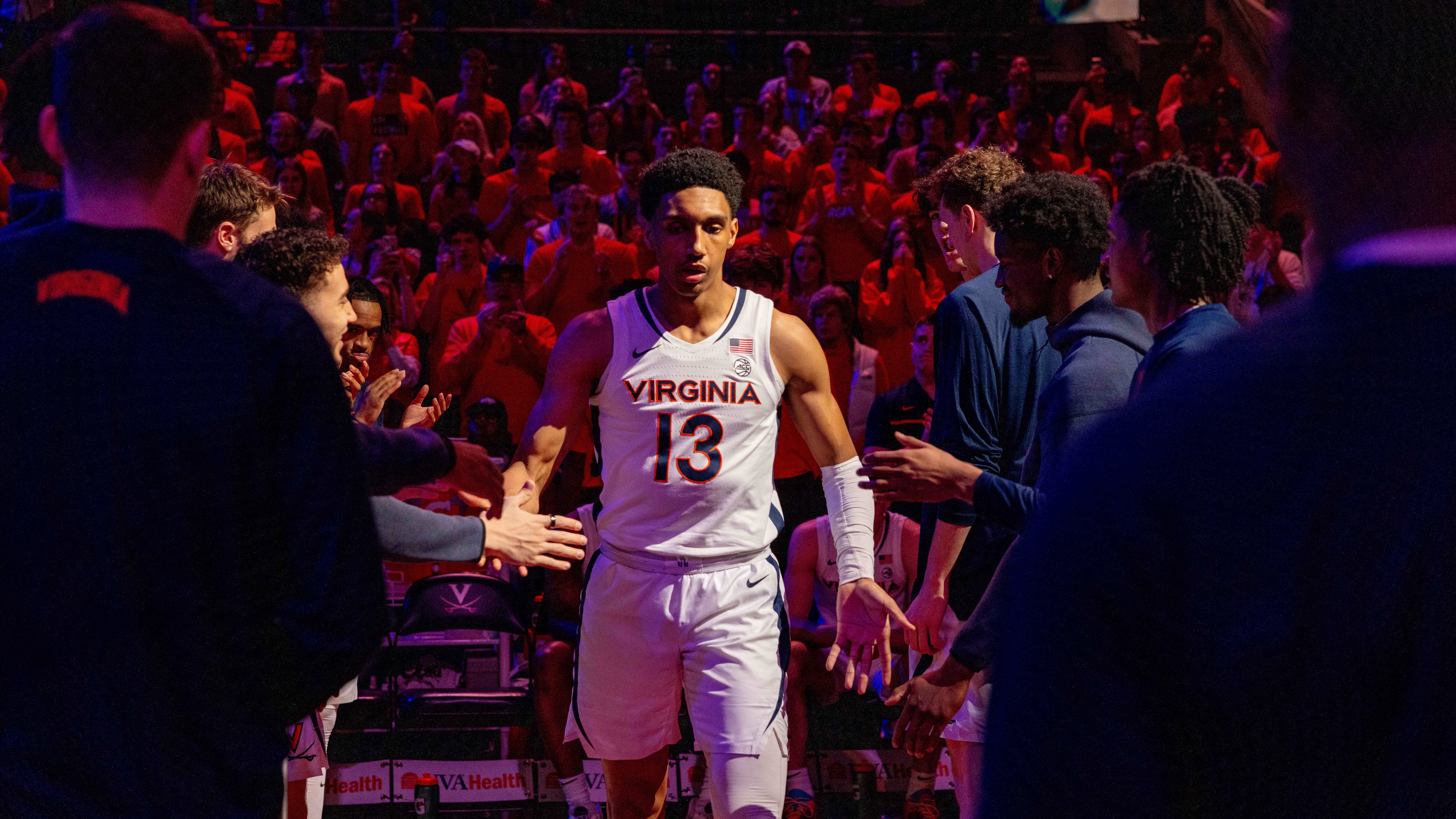 Virginia forward Ryan Dunn is introduced before the game against North Carolina at John Paul Jones Arena.