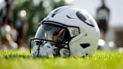 BYU football helmet at Fall Camp
