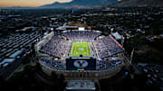 A sellout crowd at Lavell Edwards Stadium takes in BYU's season-opening win over Southern Illinois