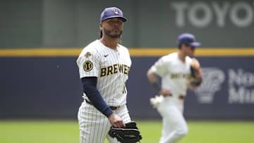 Jun 8, 2025; Milwaukee, Wisconsin, USA; Milwaukee Brewers pitcher Freddy Peralta (51) walks off the field after the first nning at American Family Field. Mandatory Credit: Michael McLoone-Imagn Images