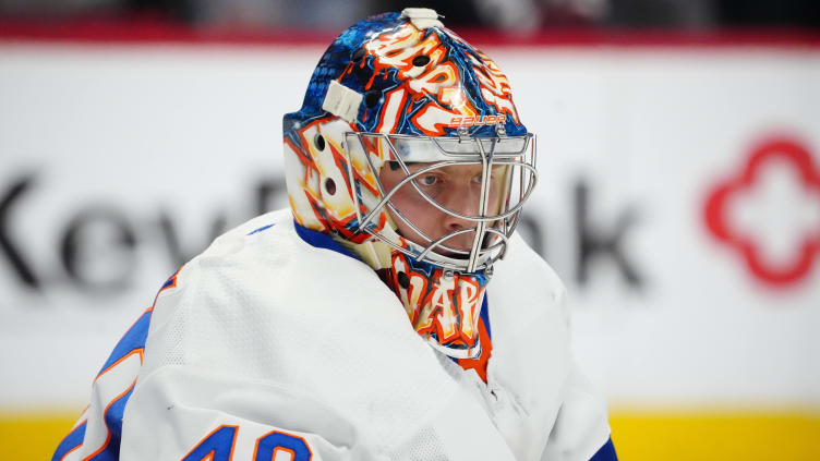 Jan 2, 2024; Denver, Colorado, USA; New York Islanders goaltender Semyon Varlamov (40) before the