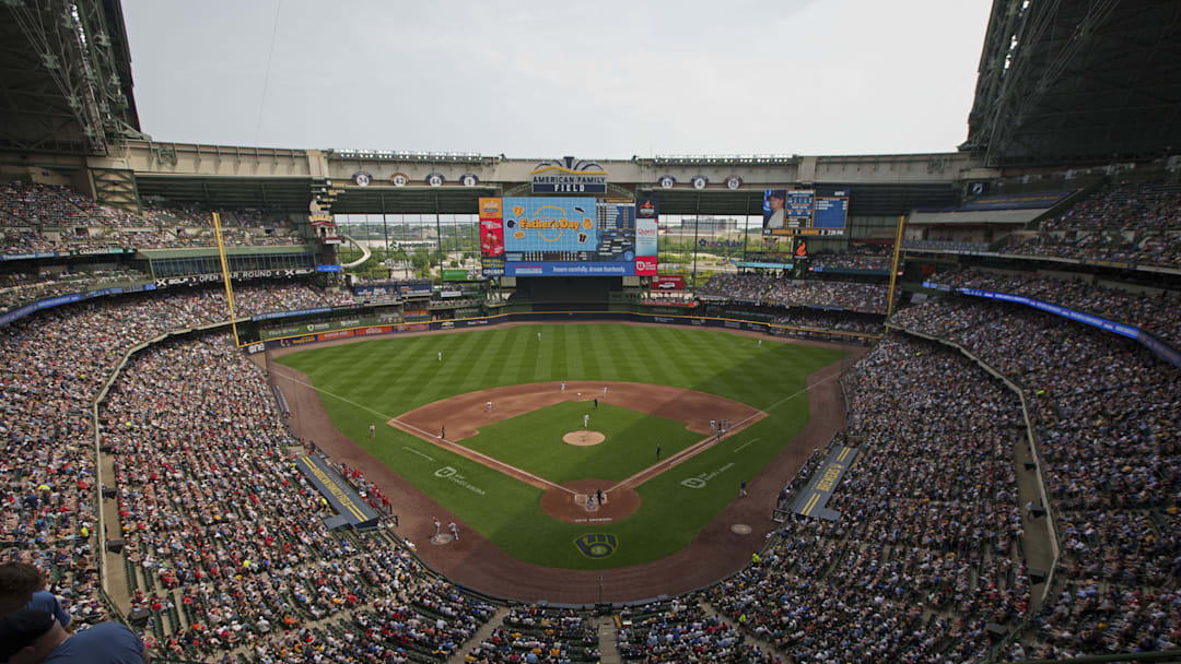 Jun 15, 2025; Milwaukee, Wisconsin, USA; General view of American Family Field during the sixth inning of the game between the St. Louis Cardinals and Milwaukee Brewers. Mandatory Credit: Jeff Hanisch-Imagn Images Jun 15, 2025; Milwaukee, Wisconsin, USA; General view of American Family Field during the sixth inning of the game between the St. Louis Cardinals and Milwaukee Brewers. Mandatory Credit: Jeff Hanisch-Imagn Images