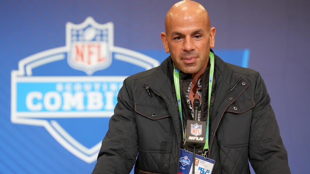 Feb 24, 2026; Indianapolis, IN, USA; Tennessee Titans coach Robert Saleh speaks at the NFL Scouting Combine at the Indiana Convention Center. Mandatory Credit: Kirby Lee-Imagn Images