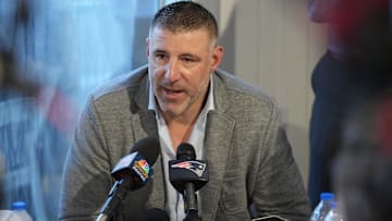 New England Patriots head coach Mike Vrabel answers questions from the media during the NFL Annual League Meeting at The Breakers.