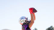 TCU's Eric McAlister with touchdown pass from Josh Hoover in the Isleta New Mexico Bowl. 