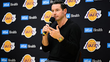 Los Angeles Lakers head coach JJ Redick speaks during a press conference to preview the 2025-26 season at UCLA Health Training Center.
