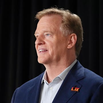 NFL Commissioner Roger Goodell speaks during a press conference on Feb 3, 2025.