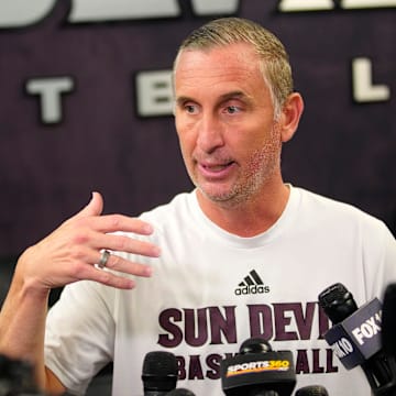 ASU head coach Bobby Hurley speaks to the press at Weatherup Center in Tempe, Ariz. on June 4, 2025.