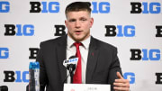 Jul 23, 2024; Indianapolis, IN, USA; Ohio State Buckeyes defensive end Jack Sawyer speaks to the media during the Big 10 football media day at Lucas Oil Stadium. Mandatory Credit: Robert Goddin-USA TODAY Sports