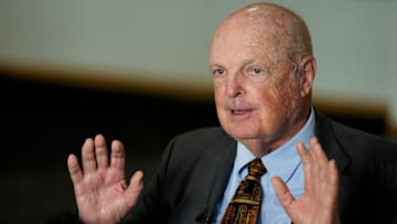 Cincinnati Bengals team owner Mike Brown greets the press during the annual Cincinnati Bengals media day event at Paycor Stadium in downtown Cincinnati on Monday, July 21, 2025.