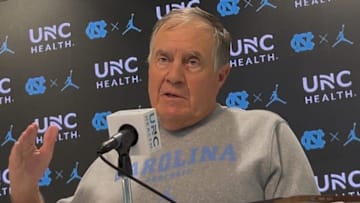UNC football coach Bill Belichick during a preseason press conference on Aug. 6, 2025, inside the Kenan Football Center.