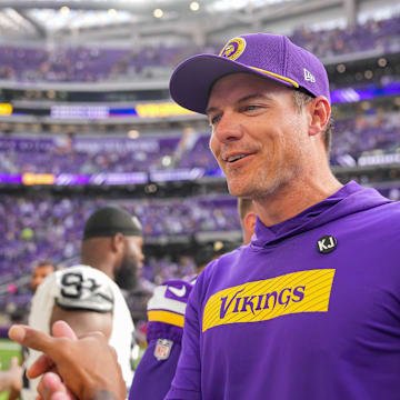 Aug 10, 2024; Minneapolis, Minnesota, USA; Minnesota Vikings head coach Kevin O'Connell after the game against the Las Vegas Raiders at U.S. Bank Stadium.