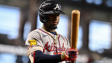Atlanta Braves second baseman Ozzie Albies (1) during the game between the Texas Rangers and the Atlanta Braves at Globe Life Field.