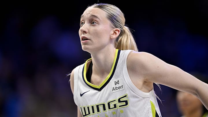 Dallas Wings guard Bueckers looks on against the Seattle Storm at College Park Center. 