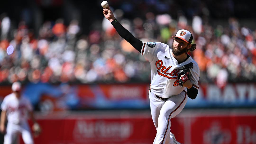 May 30, 2026; Baltimore, Maryland, USA;  Baltimore Orioles pitcher Brandon Young (63) pitches in the first inning against the Toronto Blue Jays at Oriole Park at Camden Yards. Mandatory Credit: Jamie Sabau-Imagn Images