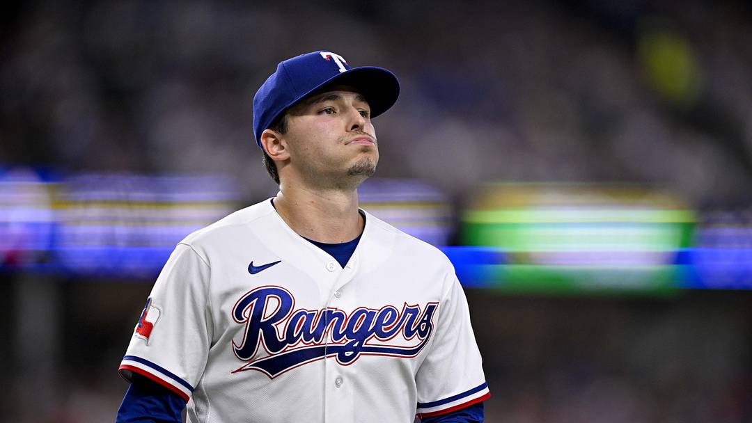 May 9, 2026; Arlington, Texas, USA; Texas Rangers starting pitcher Jack Leiter (22) comes off the field after pitching against the Chicago Cubs during the second inning at Globe Life Field. Mandatory Credit: Jerome Miron-Imagn Images May 9, 2026; Arlington, Texas, USA; Texas Rangers starting pitcher Jack Leiter (22) comes off the field after pitching against the Chicago Cubs during the second inning at Globe Life Field. Mandatory Credit: Jerome Miron-Imagn Images
