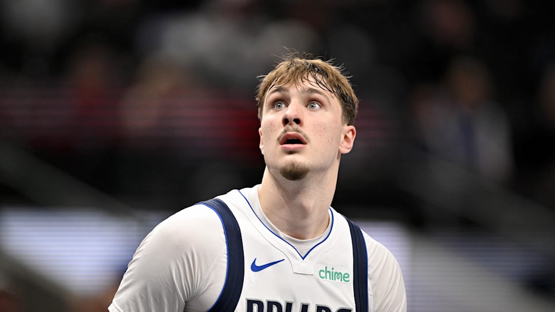 Feb 5, 2026; Dallas, Texas, USA; Dallas Mavericks forward Cooper Flagg (32). Mandatory Credit: Jerome Miron-Imagn Images