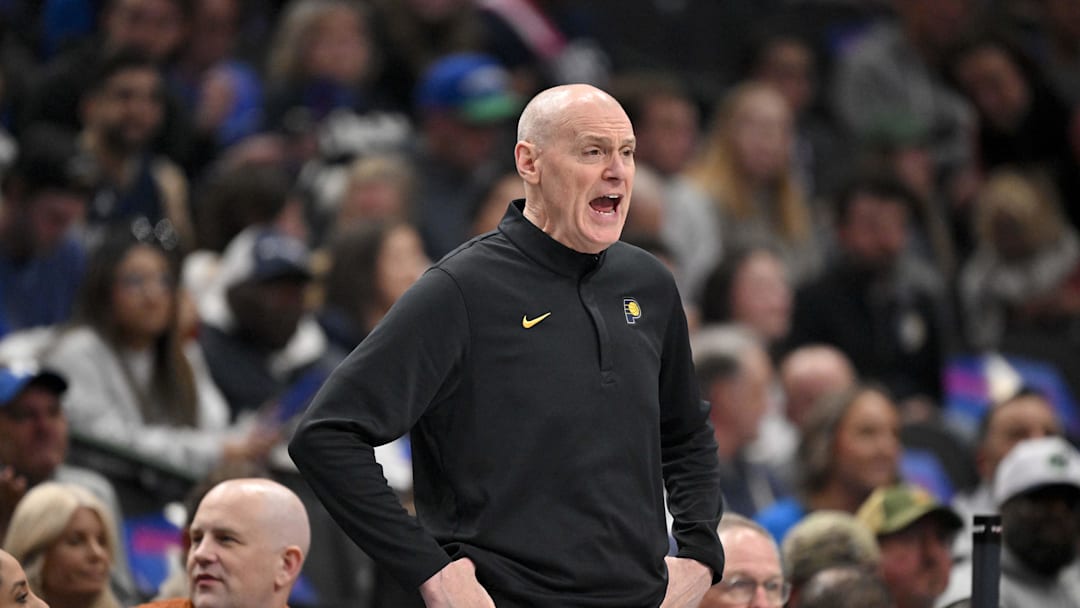 Oct 29, 2025; Dallas, Texas, USA; Indiana Pacers head coach Rick Carlisle yells to his team during the first quarter against the Dallas Mavericks at the American Airlines Center. Mandatory Credit: Jerome Miron-Imagn Images