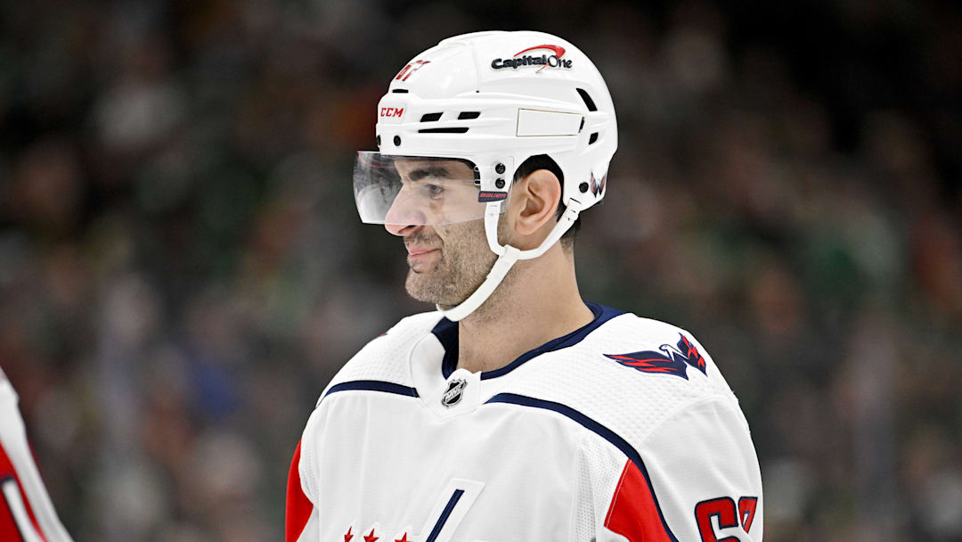 Jan 27, 2024; Dallas, Texas, USA; Washington Capitals left wing Max Pacioretty (67) during the game between the Dallas Stars and the Washington Capitals at the American Airlines Center. Mandatory Credit: Jerome Miron-Imagn Images