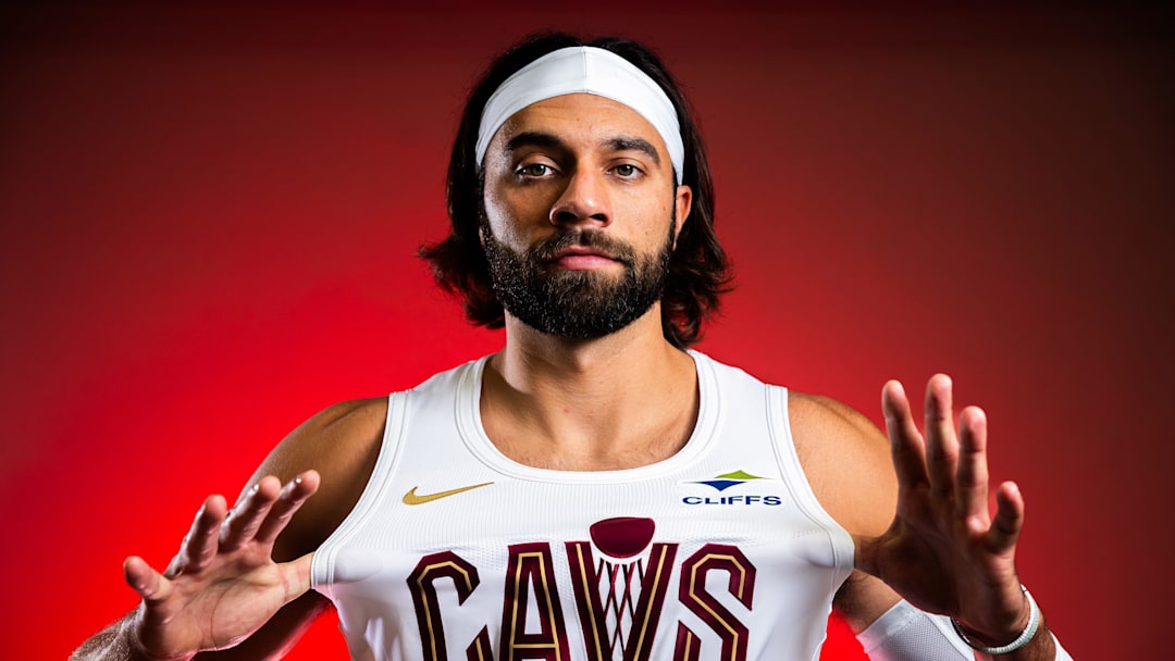 Sep 29, 2025; Cleveland, OH, USA;  Cleveland Cavaliers guard Max Strus (1) during media day at Rocket Arena. Mandatory Credit: Ken Blaze-Imagn Images