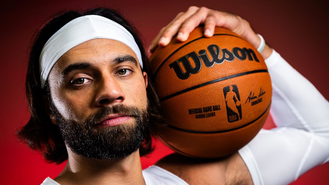Sep 29, 2025; Cleveland, OH, USA;  Cleveland Cavaliers guard Max Strus (1) during media day at Rocket Arena. Mandatory Credit: Ken Blaze-Imagn Images