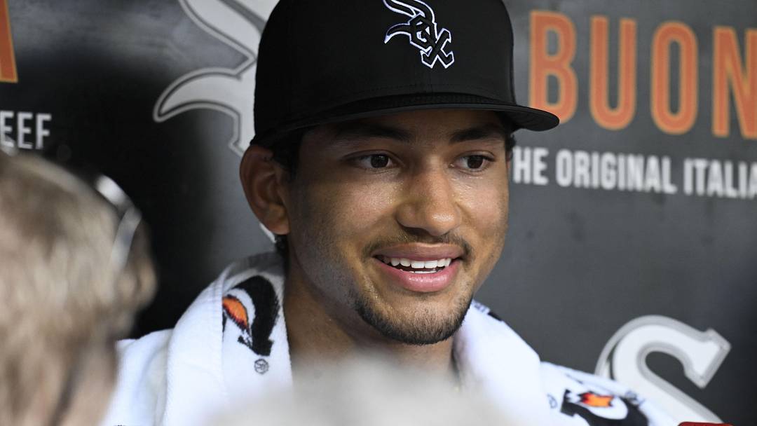 Jun 9, 2026; Chicago, Illinois, USA;  Chicago White Sox right fielder Braden Montgomery (24) talks with the media  before the team’s game against the Atlanta Braves at Rate Field. Mandatory Credit: Matt Marton-Imagn Images