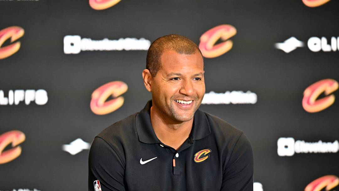 Sep 14, 2022; Cleveland, OH, USA; Cleveland Cavaliers president of basketball operations Koby Altman speaks to the media during an introductory press conference at Rocket Mortgage FieldHouse. Mandatory Credit: David Richard-USA TODAY Sports