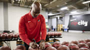 Sep 29, 2025; Portland, OR, USA; Portland Trail Blazers head coach Chauncey Billups signs basketballs during media day at the Moda Center. Mandatory Credit: Troy Wayrynen-Imagn Images