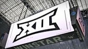 Dec 6, 2025; Arlington, TX, USA; A view of the Big 12 logo and scoreboard before the game between the Texas Tech Red Raiders and the BYU Cougars at AT&T Stadium. 