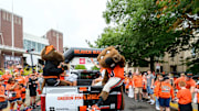 Sep 6, 2025; Corvallis, Oregon, USA; Oregon State Beavers mascots Benny Bernice and Benny Beaver ready for the team arrival at Reser Stadium. Mandatory Credit: Craig Strobeck-Imagn Images