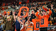 Nov 8, 2025; Corvallis, Oregon, USA; Oregon State Beavers student react to the video board during the third quarter against the Sam Houston Bearkats at Reser Stadium. Mandatory Credit: Craig Strobeck-Imagn Images