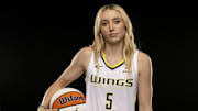 Dallas Wings guard Paige Bueckers poses for a photo during the 2025 Dallas Wings Media Day. 