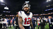 Jan 6, 2024; Indianapolis, Indiana, USA; Houston Texans wide receiver Nico Collins (12) walks off the field after a game against the Indianapolis Colts at Lucas Oil Stadium. Mandatory Credit: Marc Lebryk-USA TODAY Sports