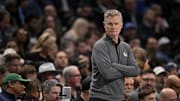 Feb 12, 2025; Dallas, Texas, USA; Golden State Warriors head coach Steve Kerr looks on during the second quarter against the Dallas Mavericks at the American Airlines Center. Mandatory Credit: Jerome Miron-Imagn Images