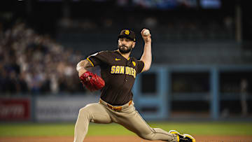 Tanner Scott pitches in the National League Division Series - San Diego Padres v Los Angeles Dodgers - Game 5