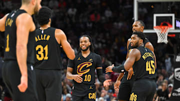 Darius Garland, Jarrett Allen, Donovan Mitchell, Cleveland Cavaliers