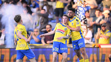 Alfie Devine celebrates for Westerlo 